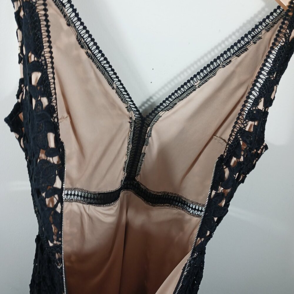 Just Me, Black Lace Midi Dress, LRG, Nude Mini Length Lining Sleeveless Cocktail - Picture 11 of 16